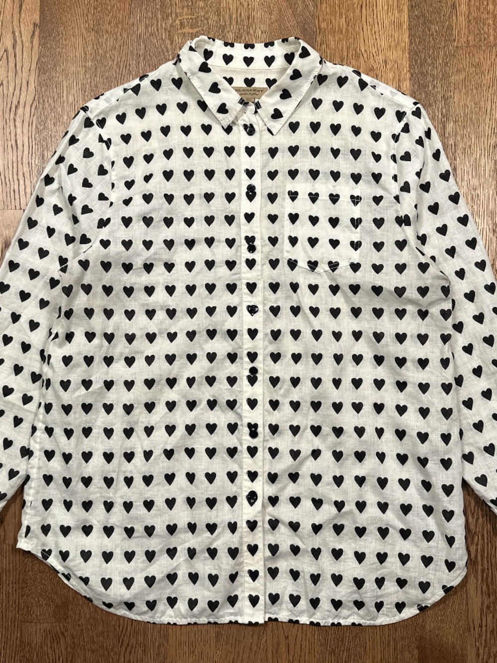 Burberry London Linen Hearts All Over Print L/S Button Blouse Shirt Womens Large